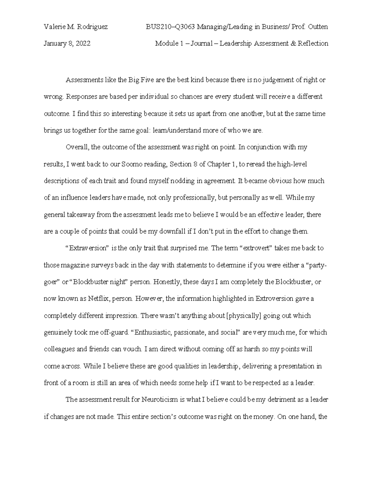 BUS210 Module 1 Leadership Assessment & Reflection Journal - Studocu
