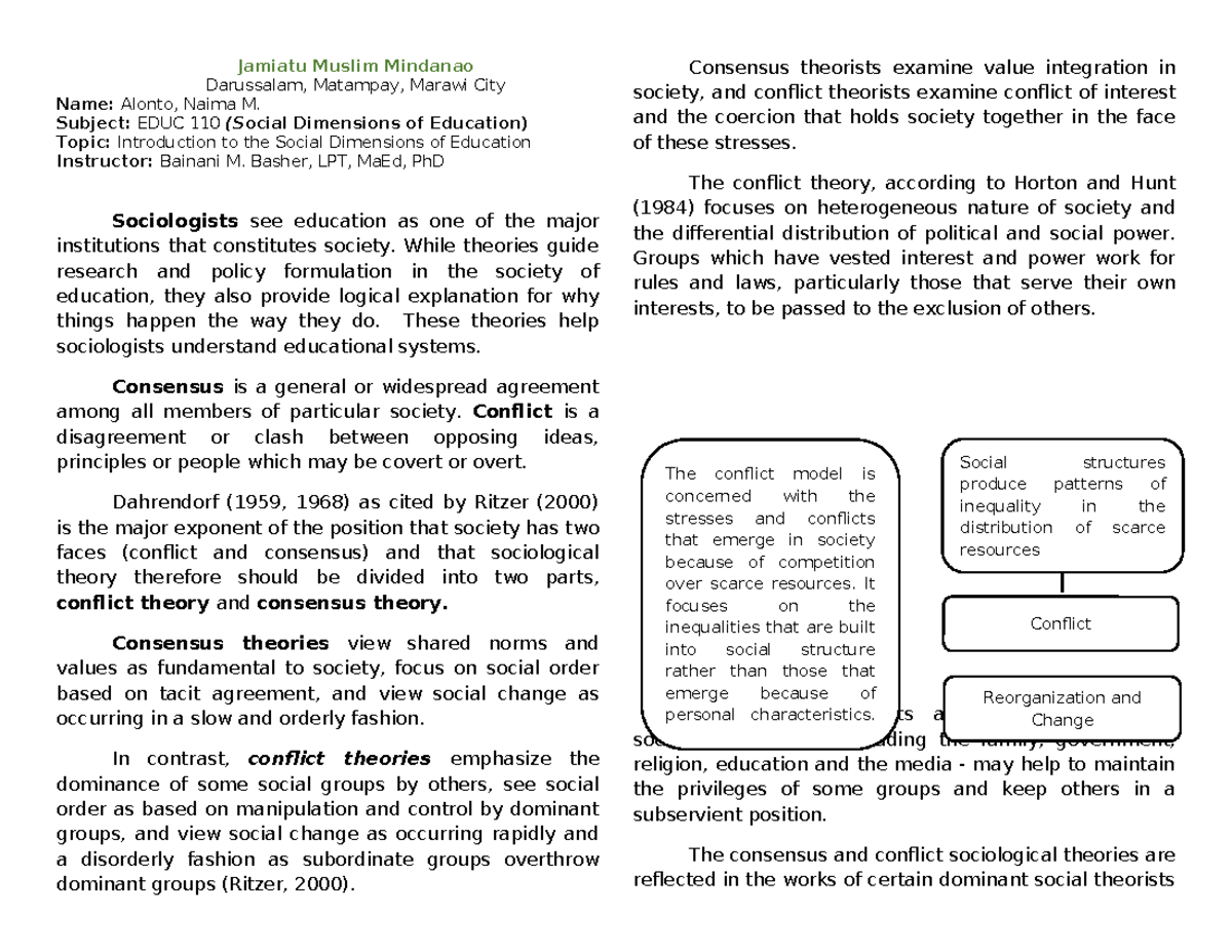 Handouts for EDUC 110: Intro to Social Dimensions of Education - Studocu
