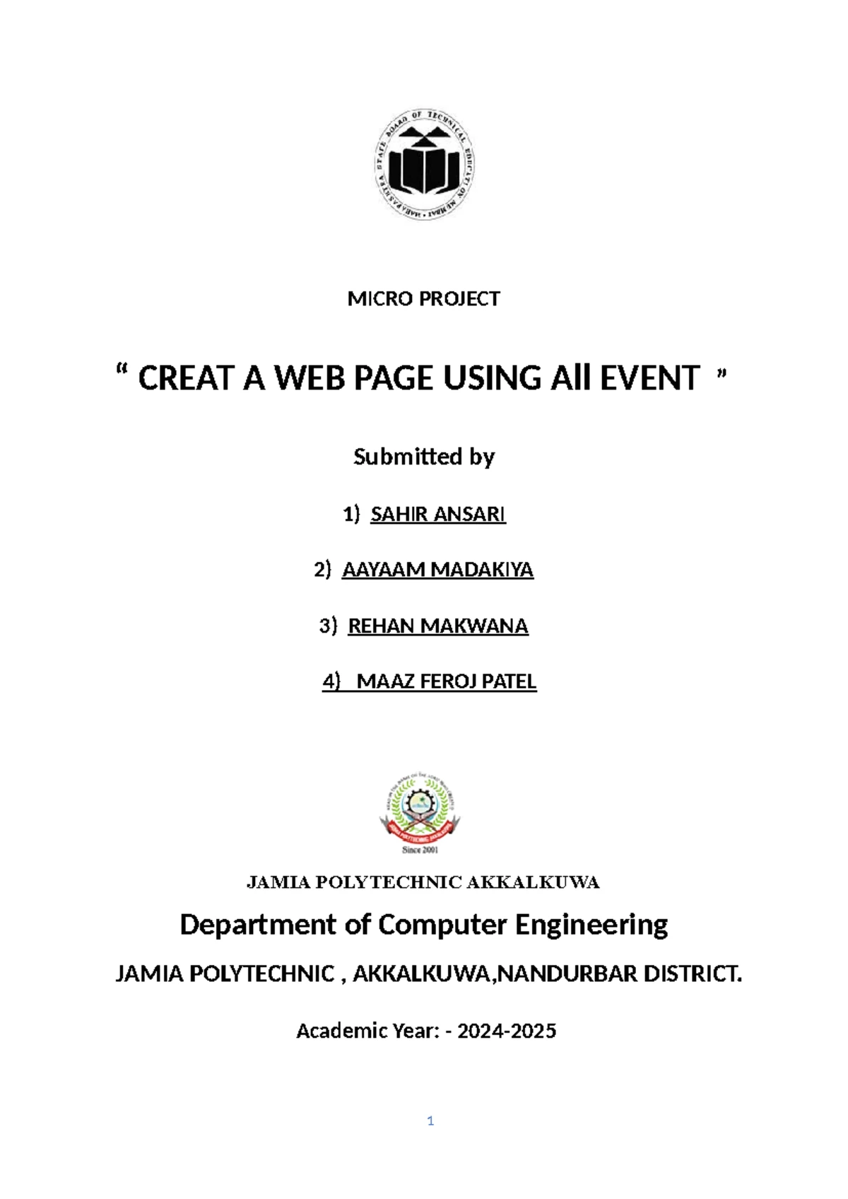 AJP Micro Project - Micro Project Report on CREATE A WEB PAGE USING ALL ...