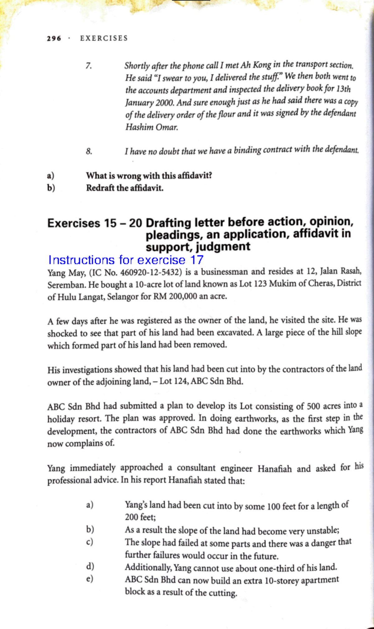 Exercise 17: Drafting Precedents for Tort Law - SOC & Affidavit Tasks ...