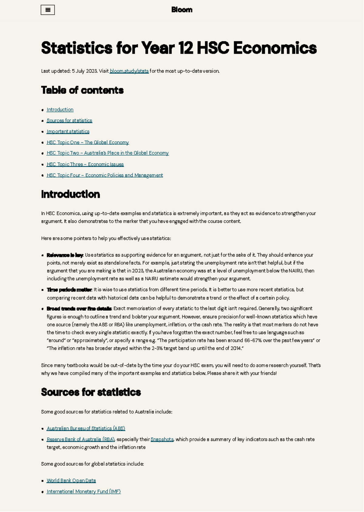 Bloom HSC Economics Statistics Guide - July 2023 - Studocu
