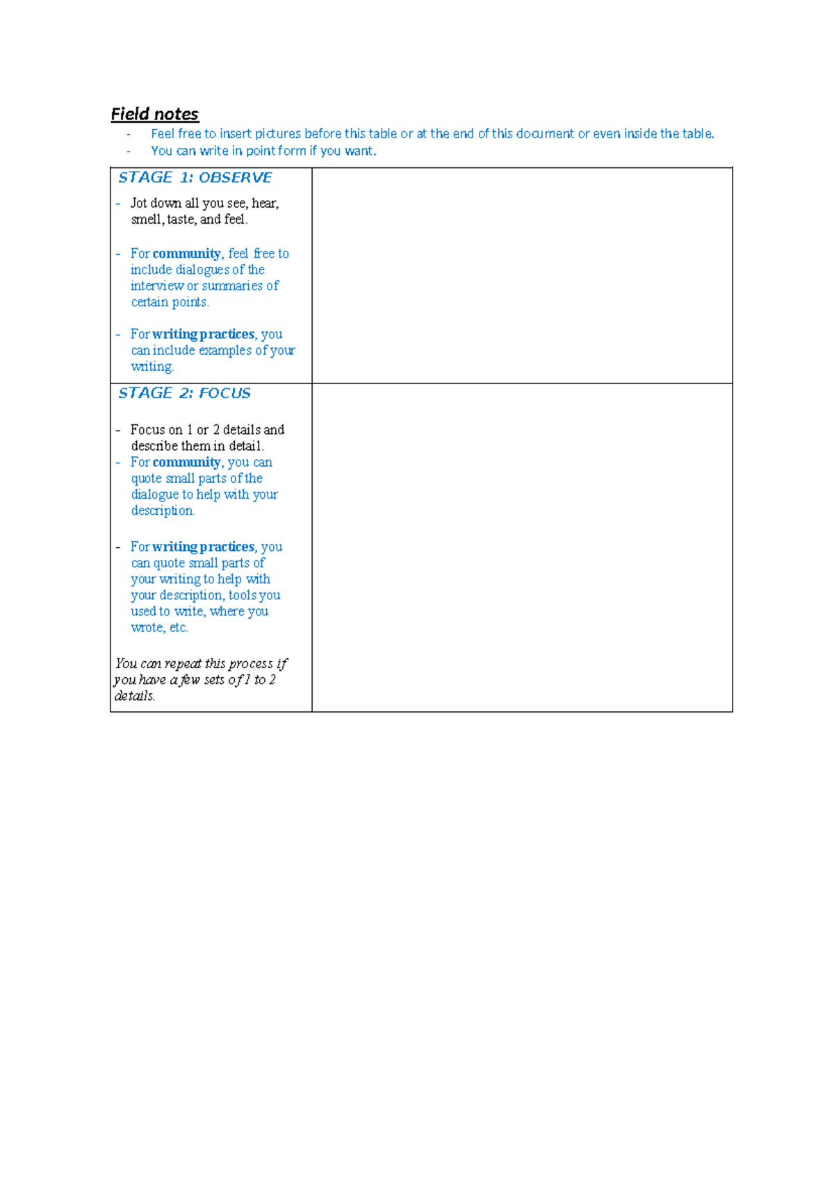 Field notes Template - NIL - Field notes Feel free to insert pictures ...