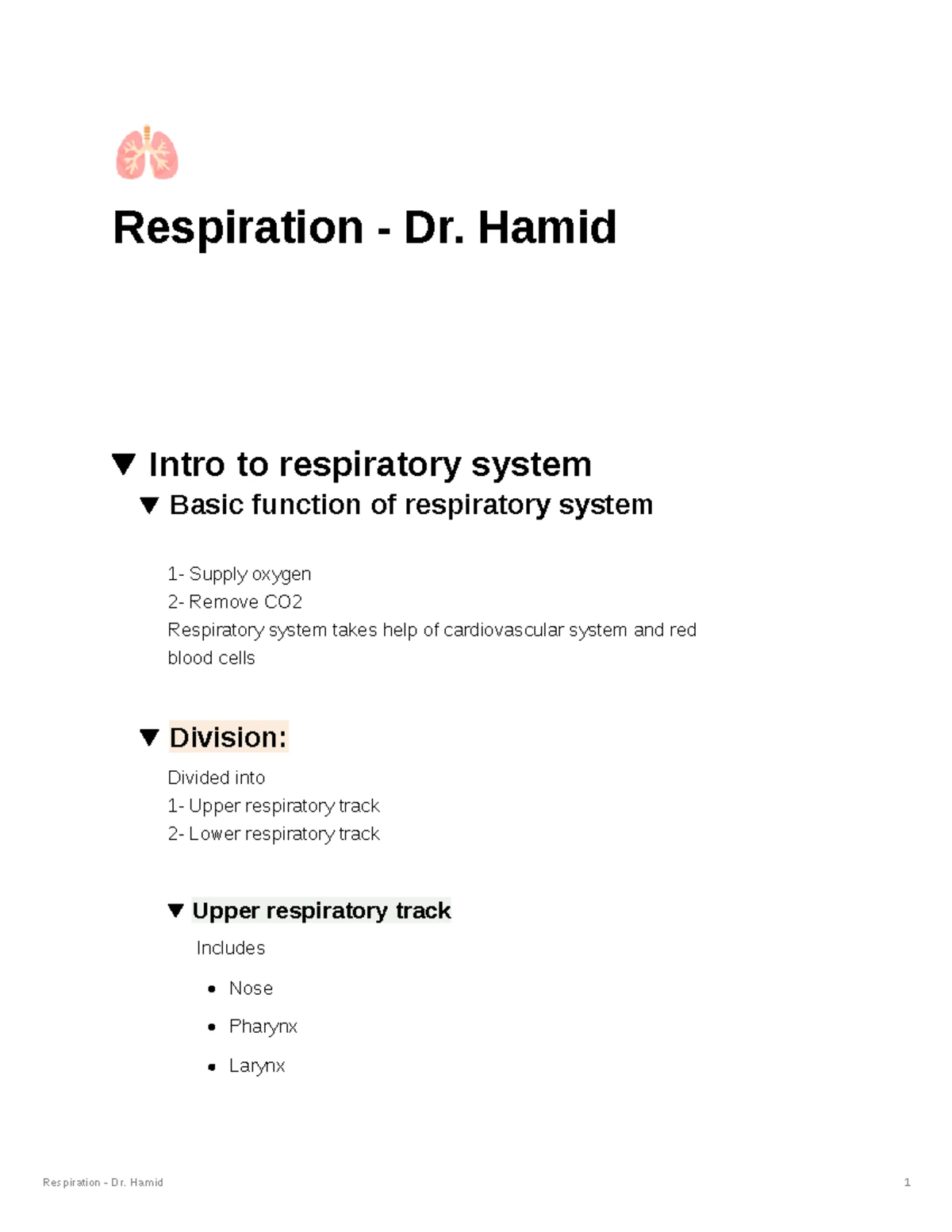 Respiration Overview and Key Concepts - BIO101 Dr. Hamid - Studocu
