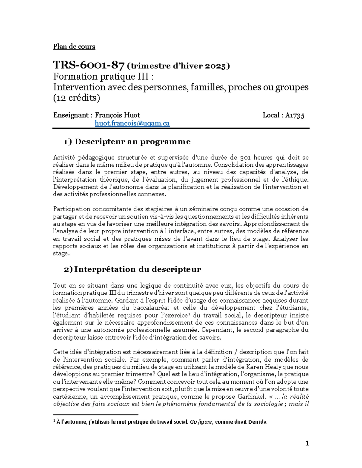 Plan de Cours TRS4001 - Formation Pratique I (Hiver 2024) par I ...