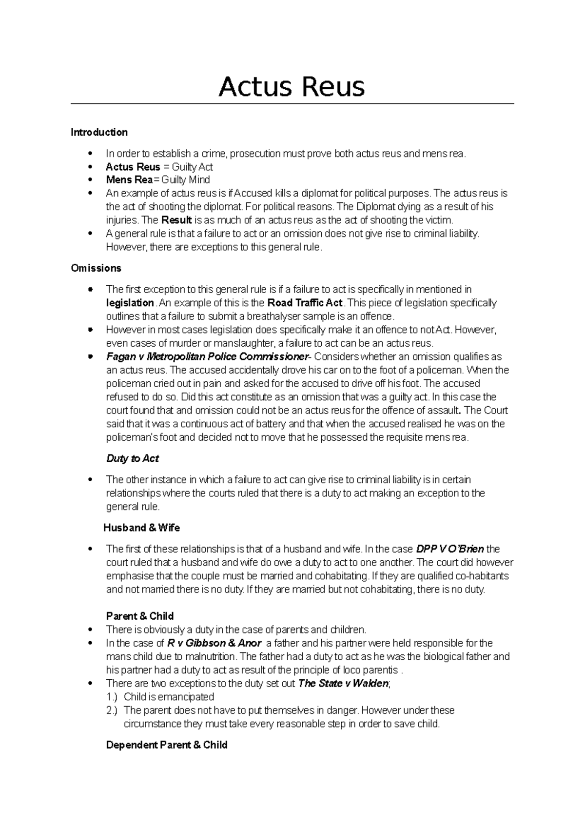Actus Reus - Night before short hand notes - Actus Reus Introduction In ...