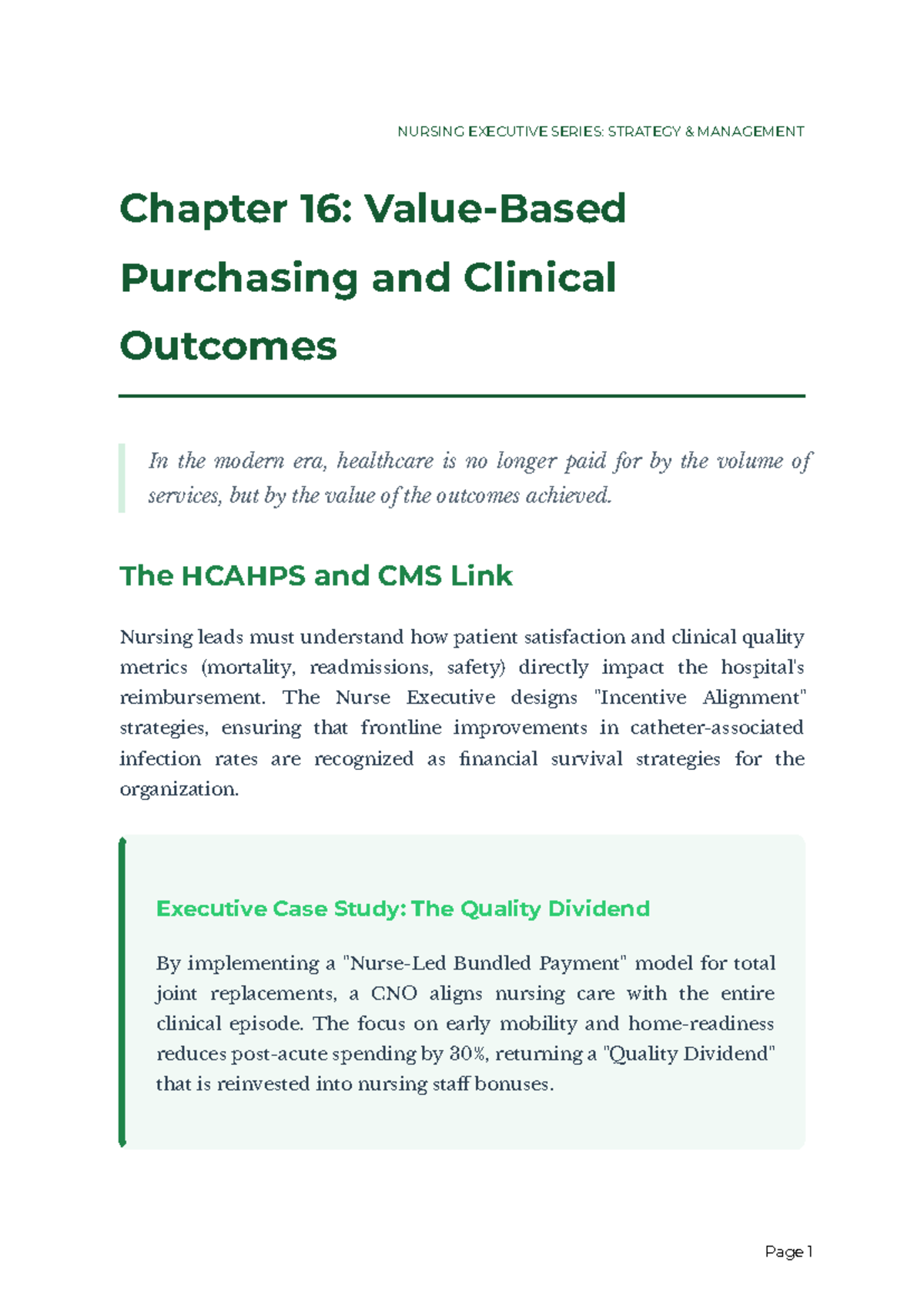 NURSING EXECUTIVE SERIES: STRATEGY MANAGEMENT Chapter 16 Insights - Studocu