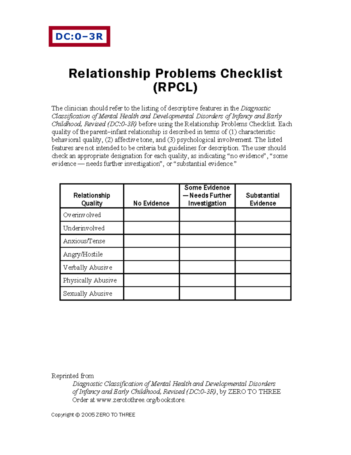 RPCL: Relationship Problems Checklist for Infants and Young Children ...