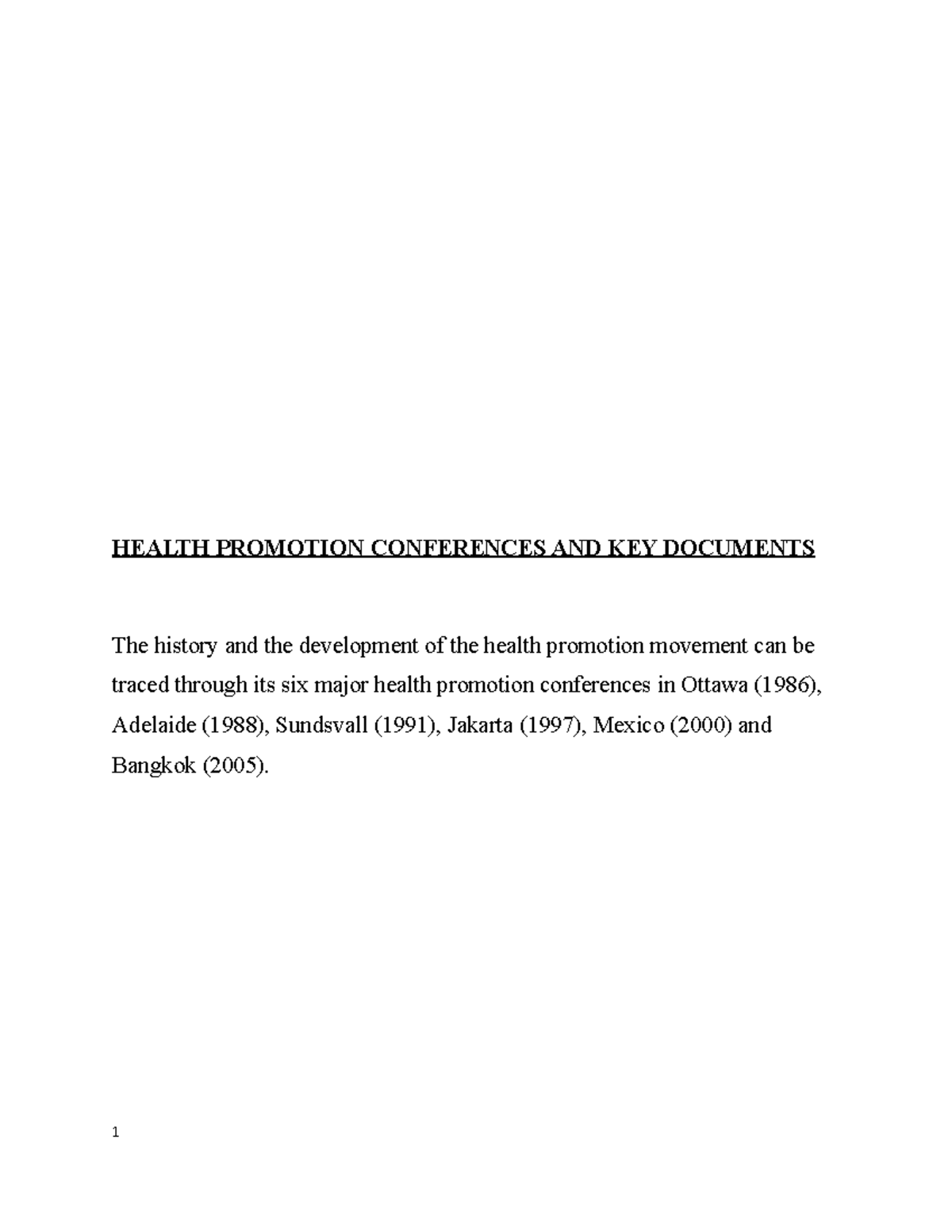 Health Promotion Conferences: A Comprehensive Overview (HP101) - Studocu