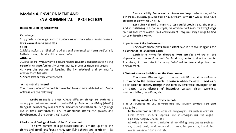 Module 4: Understanding Environment & Environmental Protection - Studocu