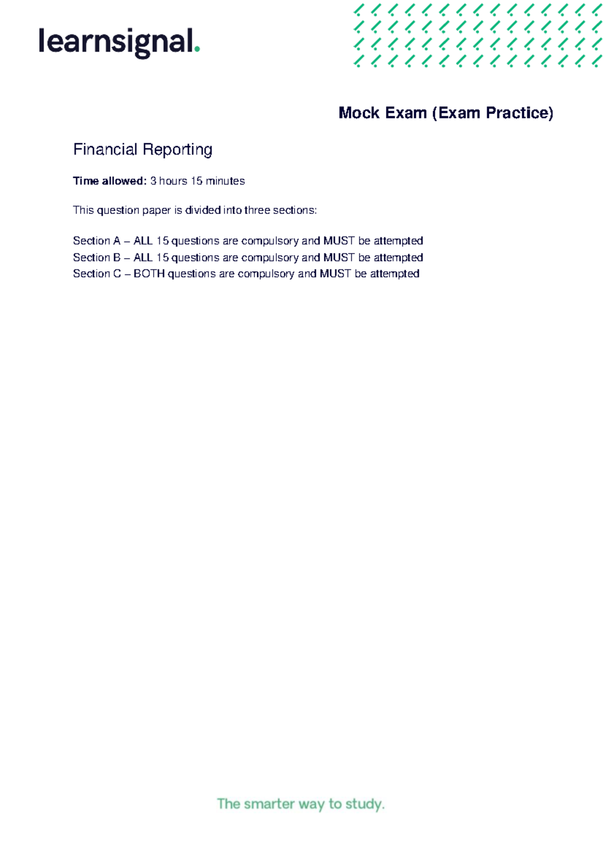 FR Mock Exam - Financial Reporting Practice Questions - Studocu