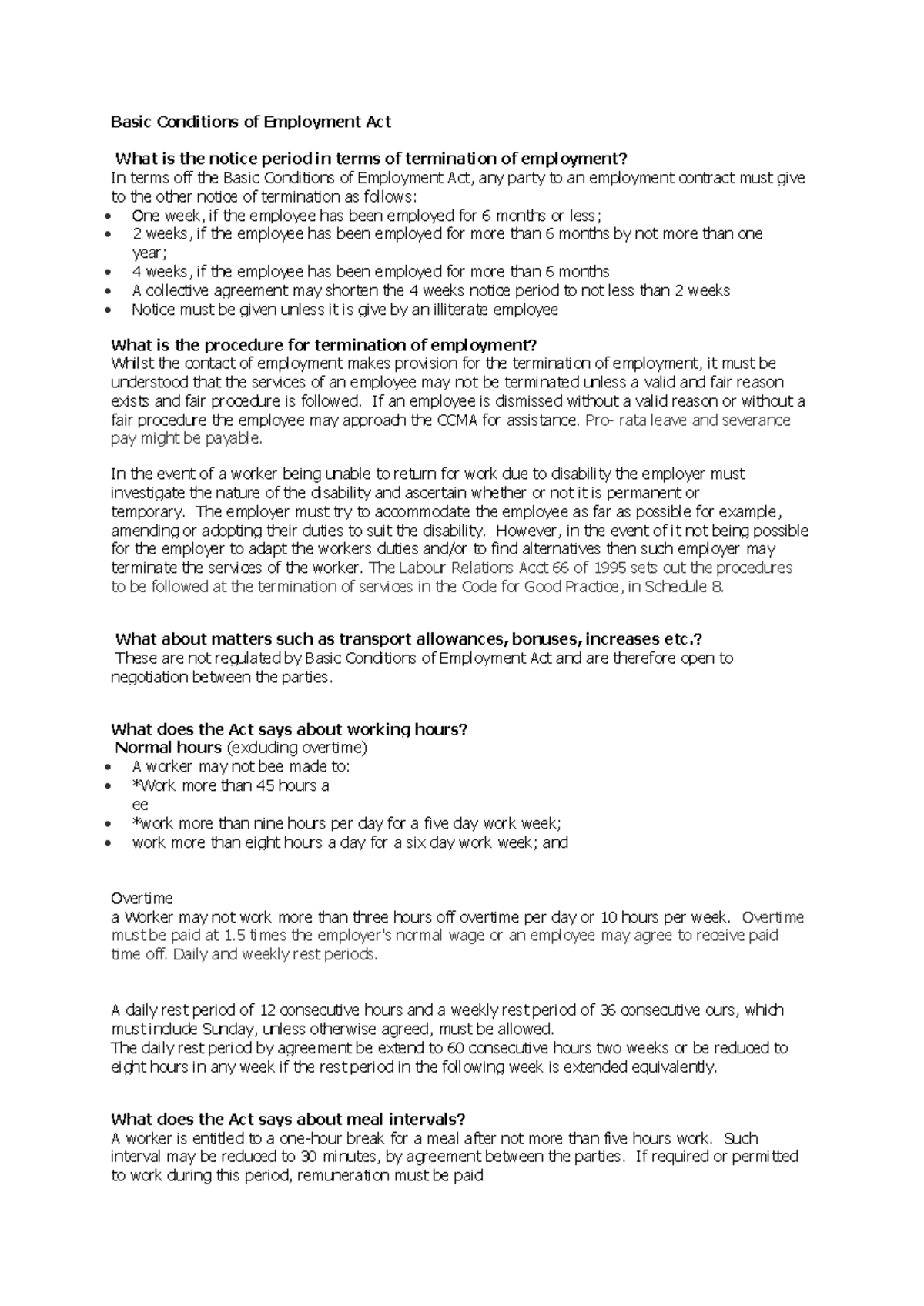 Chapter 5 Statutory & Common Law COE - Basic Conditions of Employment ...