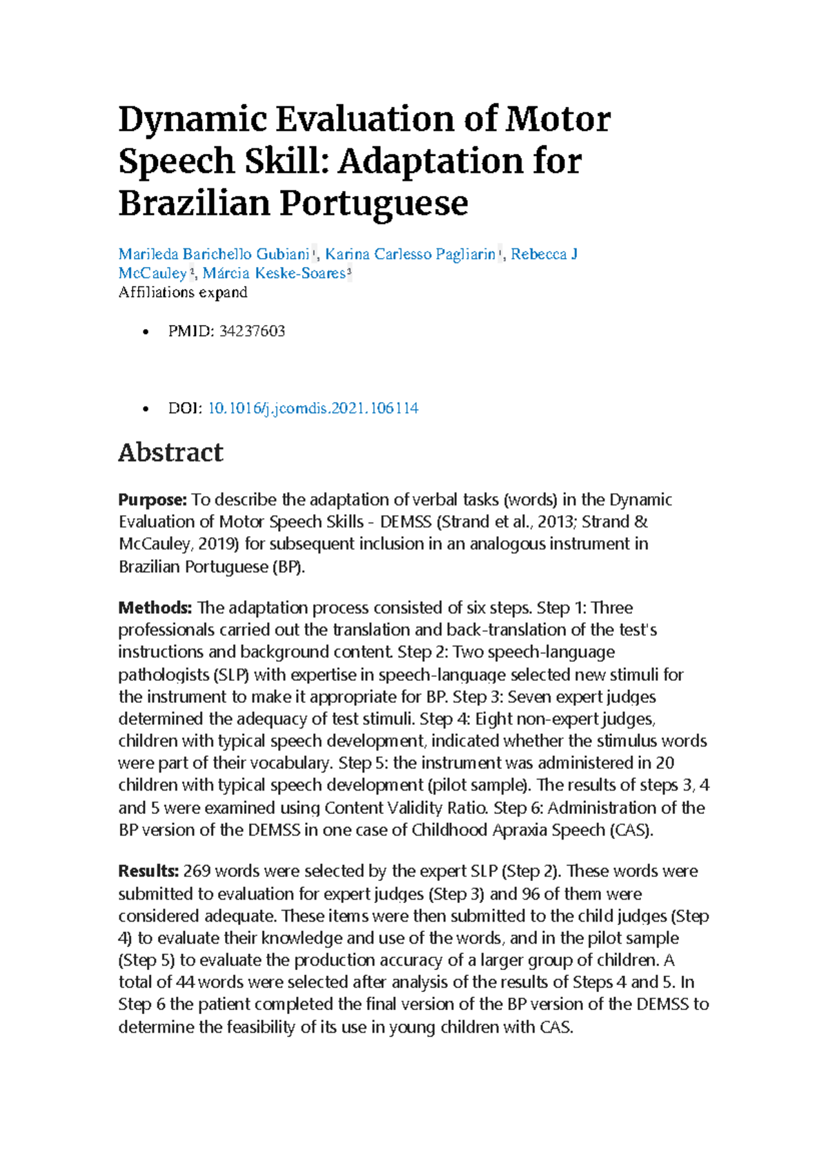 Adaptation of DEMSS for Brazilian Portuguese: A Study on Motor Speech ...