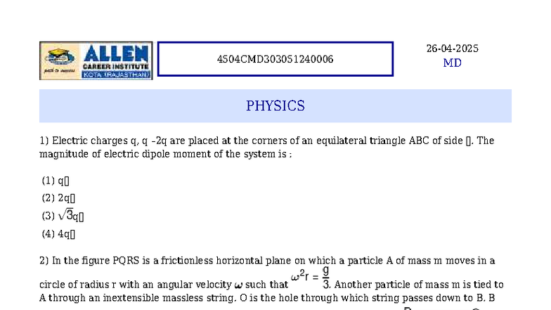 MD PHYSICS Solution Set for Test 31: Electric Charges & Dynamics - Studocu