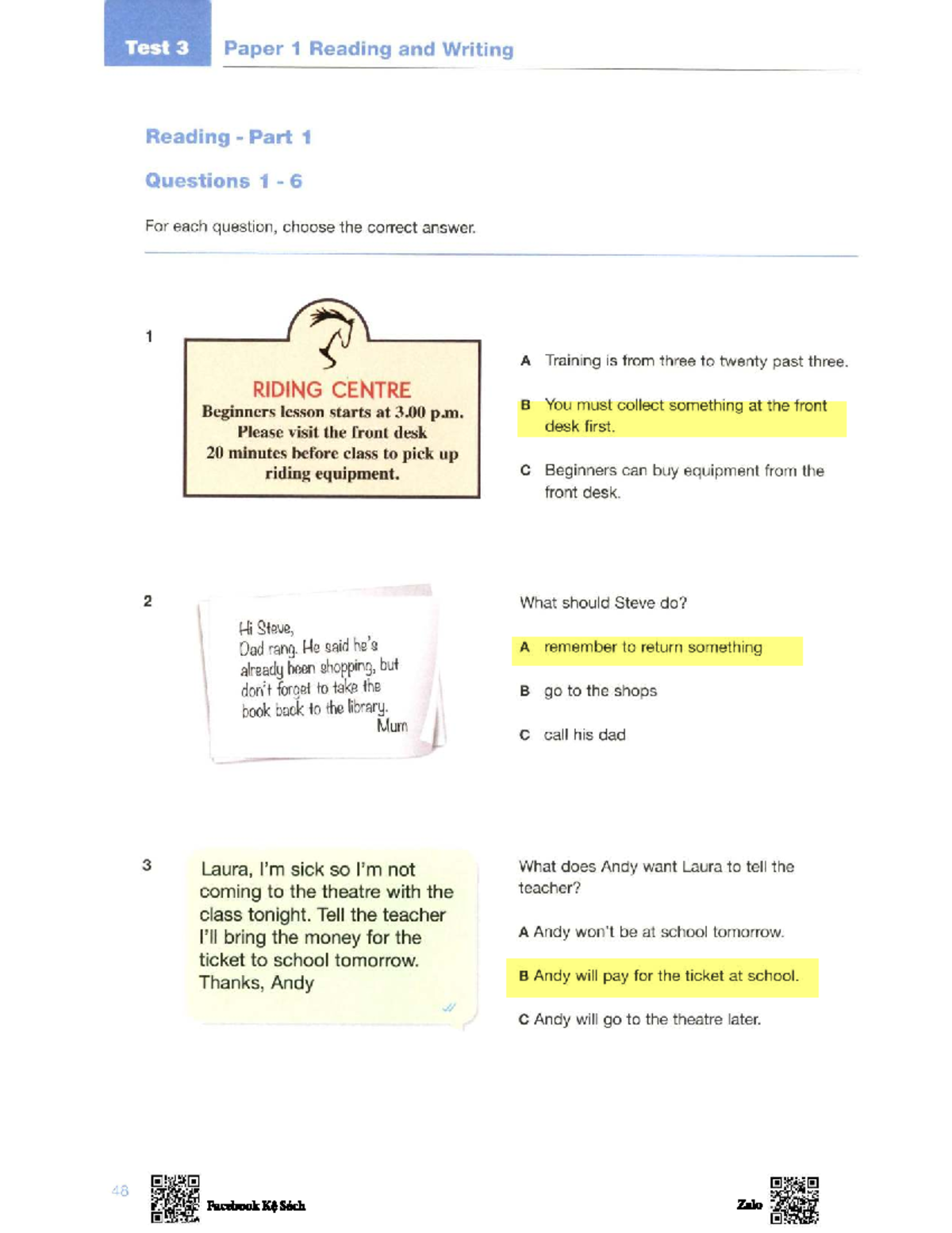 Test 3 KET - Reading and Writing Practice Questions - Studocu