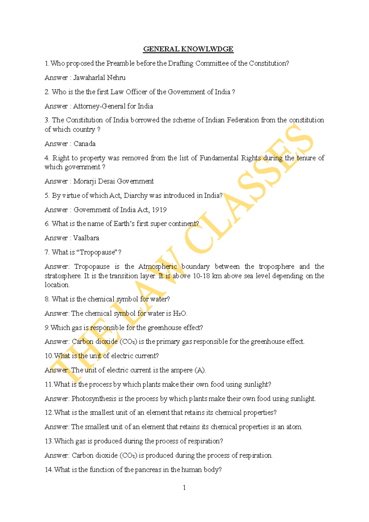 General Knowledge Quiz: Key Questions and Answers for G.K. - Studocu