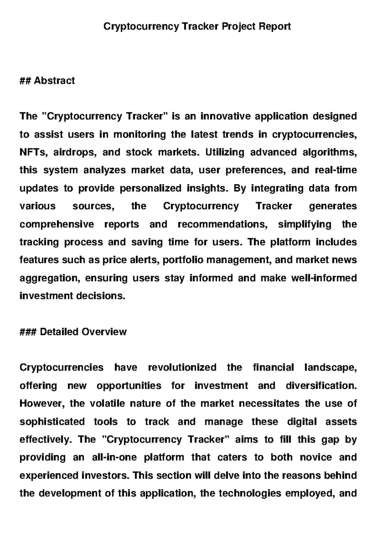 Cryptocurrency Tracker Project Report: Comprehensive Overview and Features  - Studocu