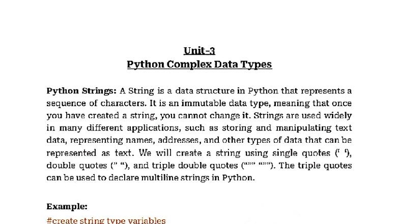 Python UNIT 3 - Complex Data Types: Strings, Lists, Tuples, and ...
