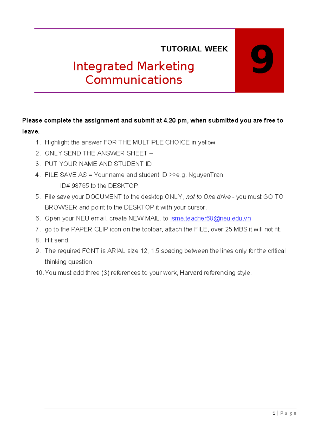 9 week advertising design Student COPY - TUTORIAL WEEK Integrated ...