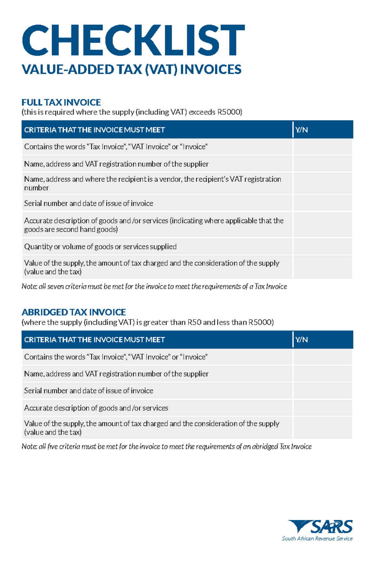Tax Invoice Checklist v2 for VAT Compliance - Studocu