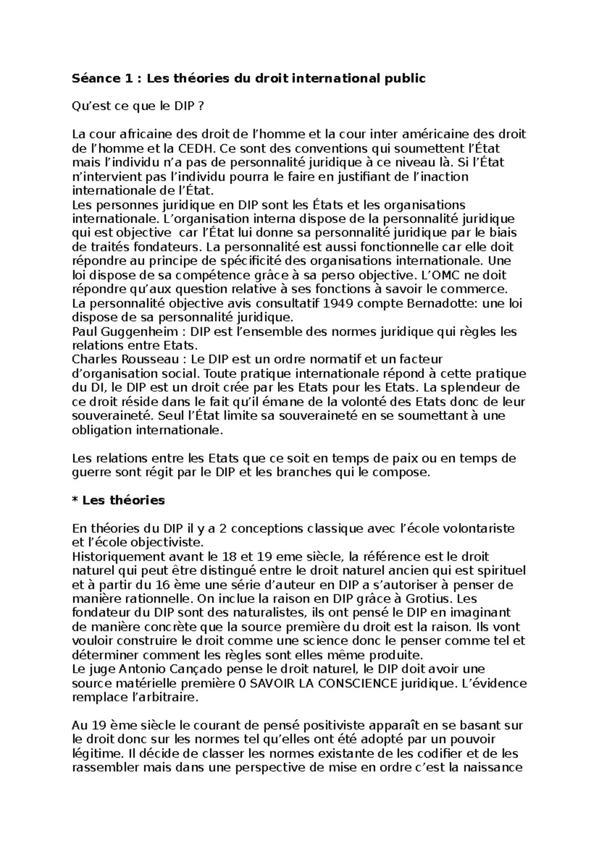 DIP Théories et Concepts: Séance 1 - Droit International Public - Studocu