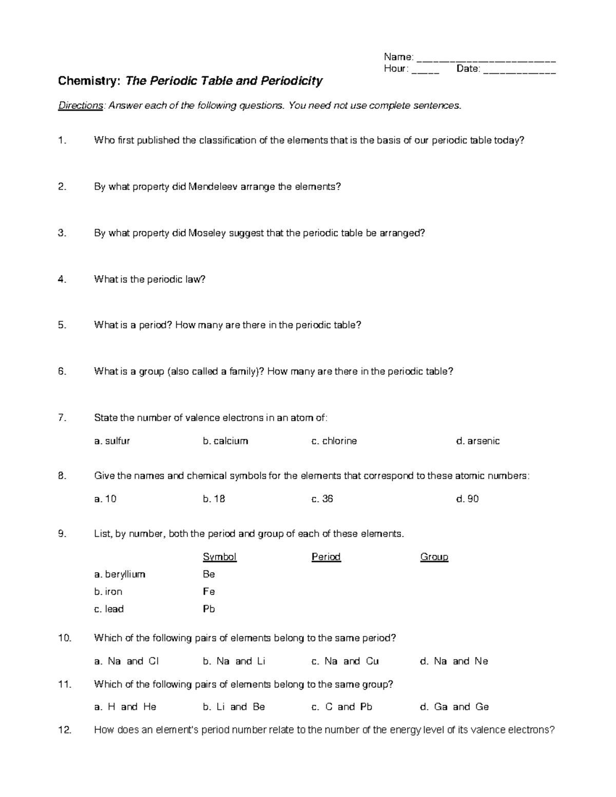 Chemistry 101: Periodic Table and Periodicity Study Guide - Studocu