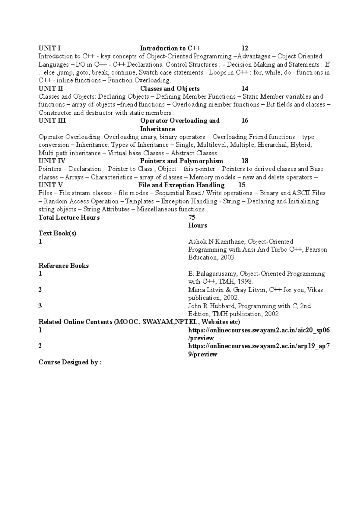 C++ Programming Concepts: Key Notes for Unit I to V - Studocu