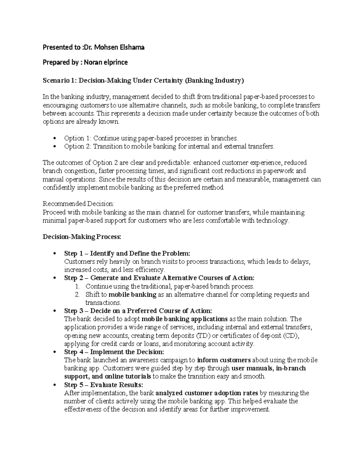 Decision Making Under Certainty and Risk in Business Scenarios - Studocu