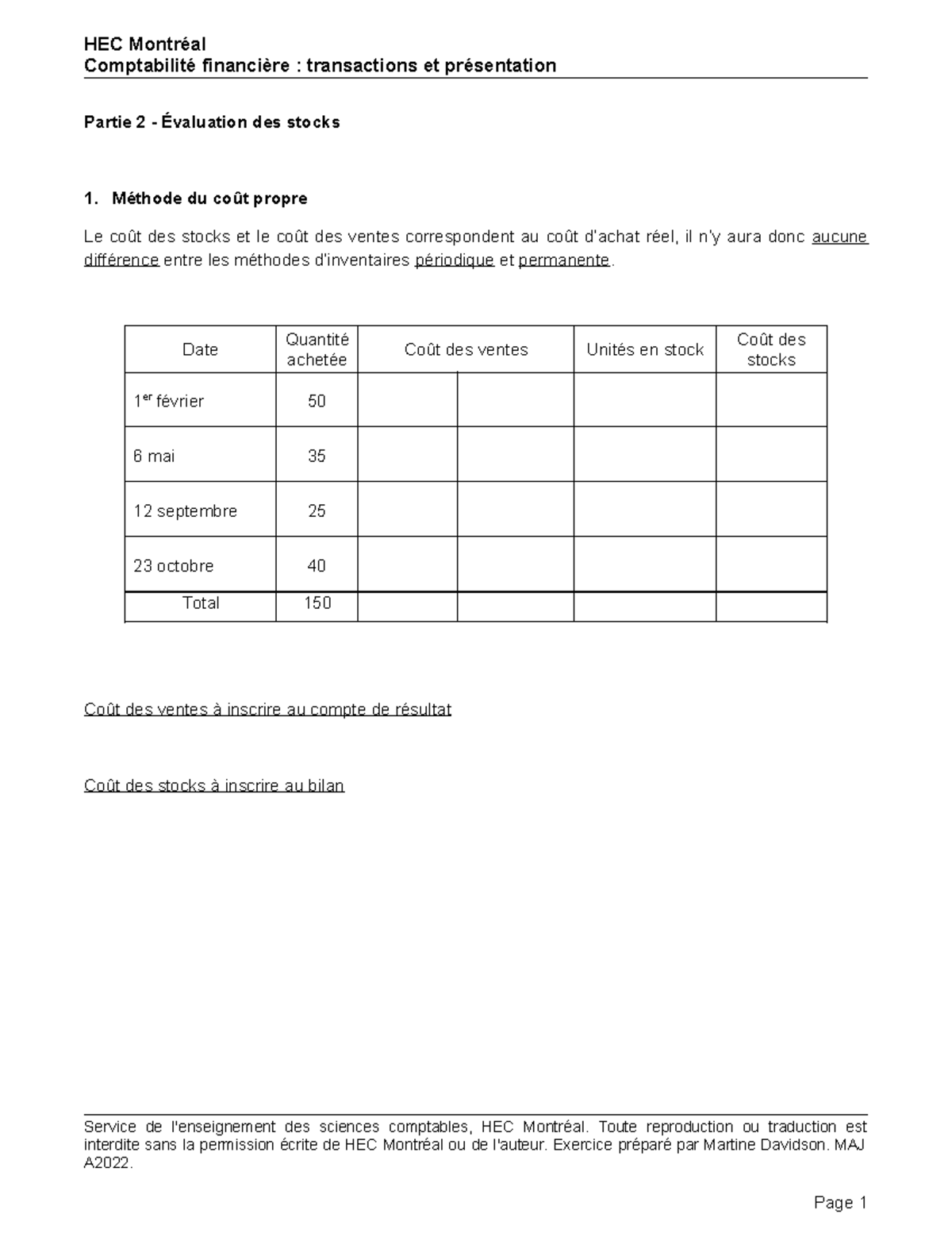 HEC Montréal Comptabilité financière : Évaluation des stocks - Partie 2 ...