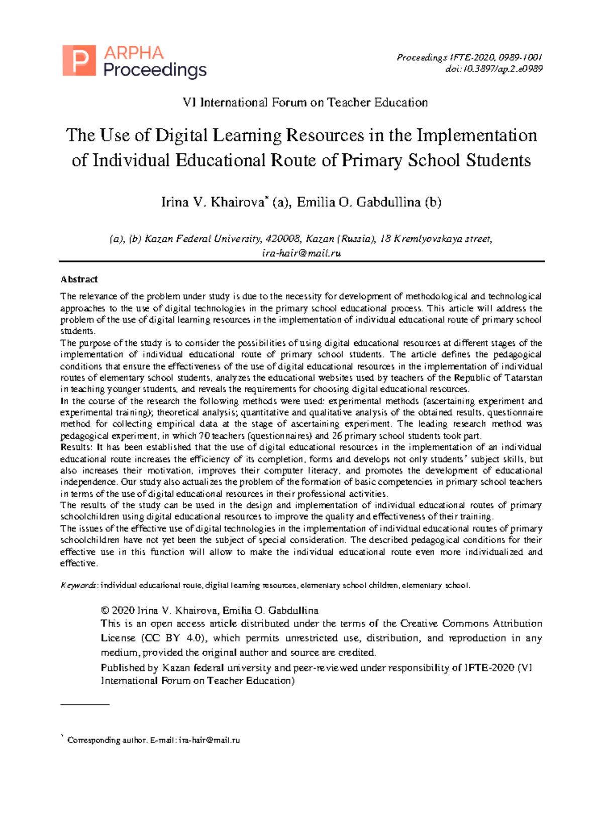 Digital Learning Resources for Individual Educational Routes in Primary ...