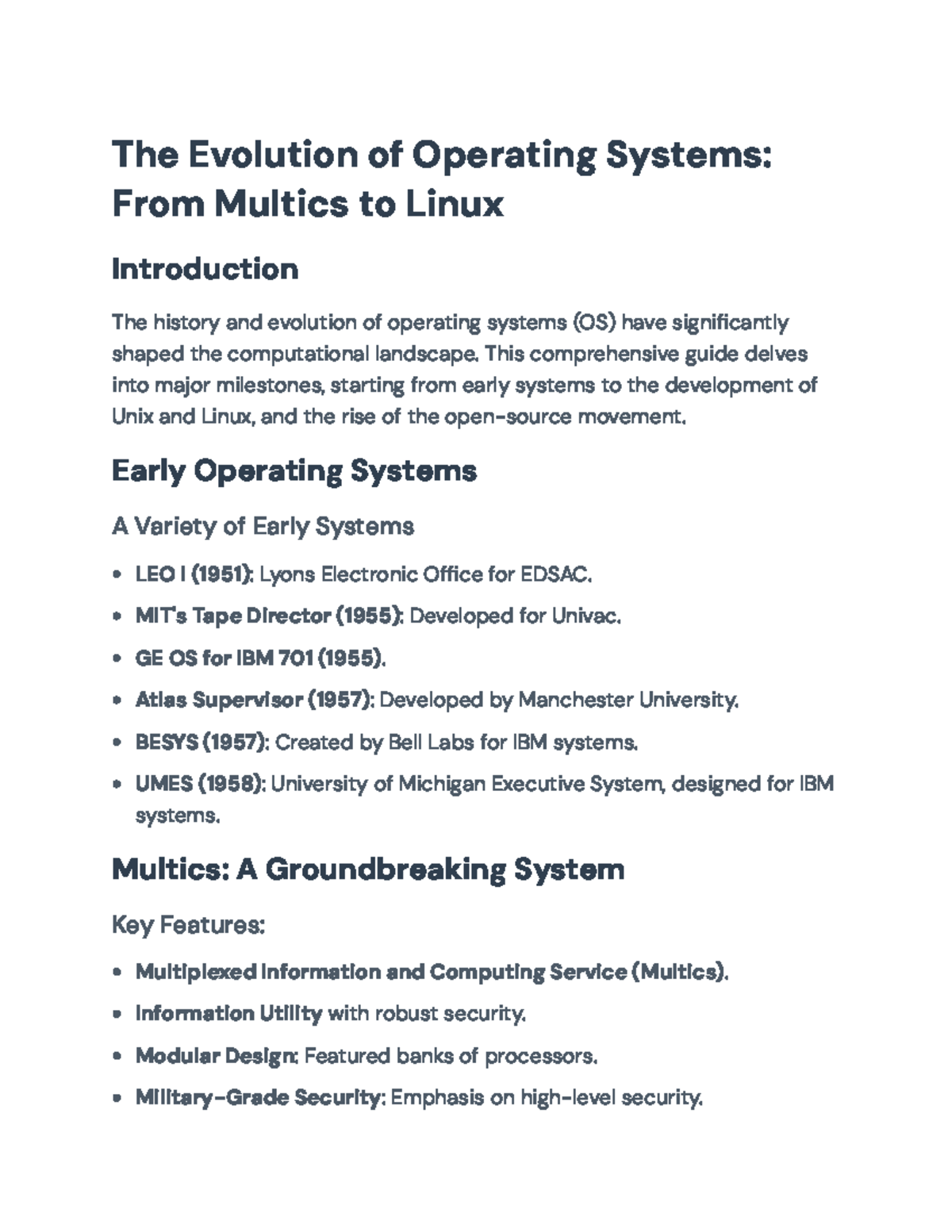 The Evolution of Operating Systems: From Multics to Linux - CPSC 3600 ...
