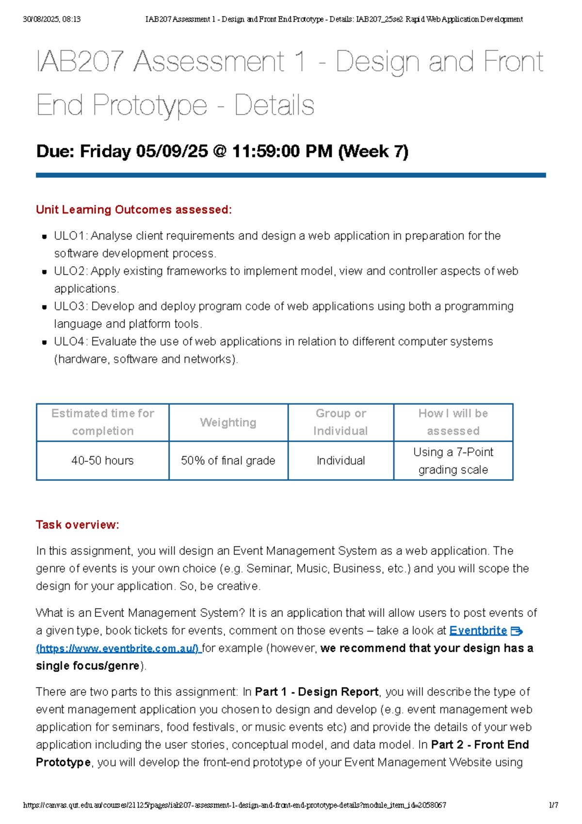 IAB207 Assessment 1: Event Management System Design & Prototype - Studocu