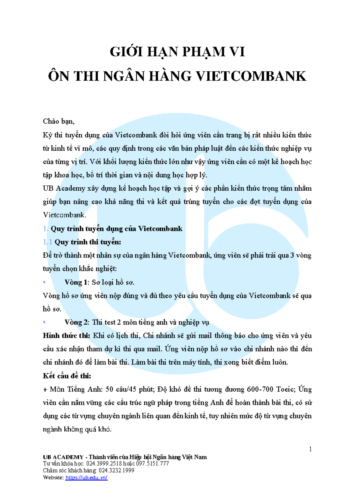 Tài liệu Ôn Thi Tuyển Dụng Vietcombank - Phạm Vi Kiến Thức Cần Nắm (TCDN) - Document Preview