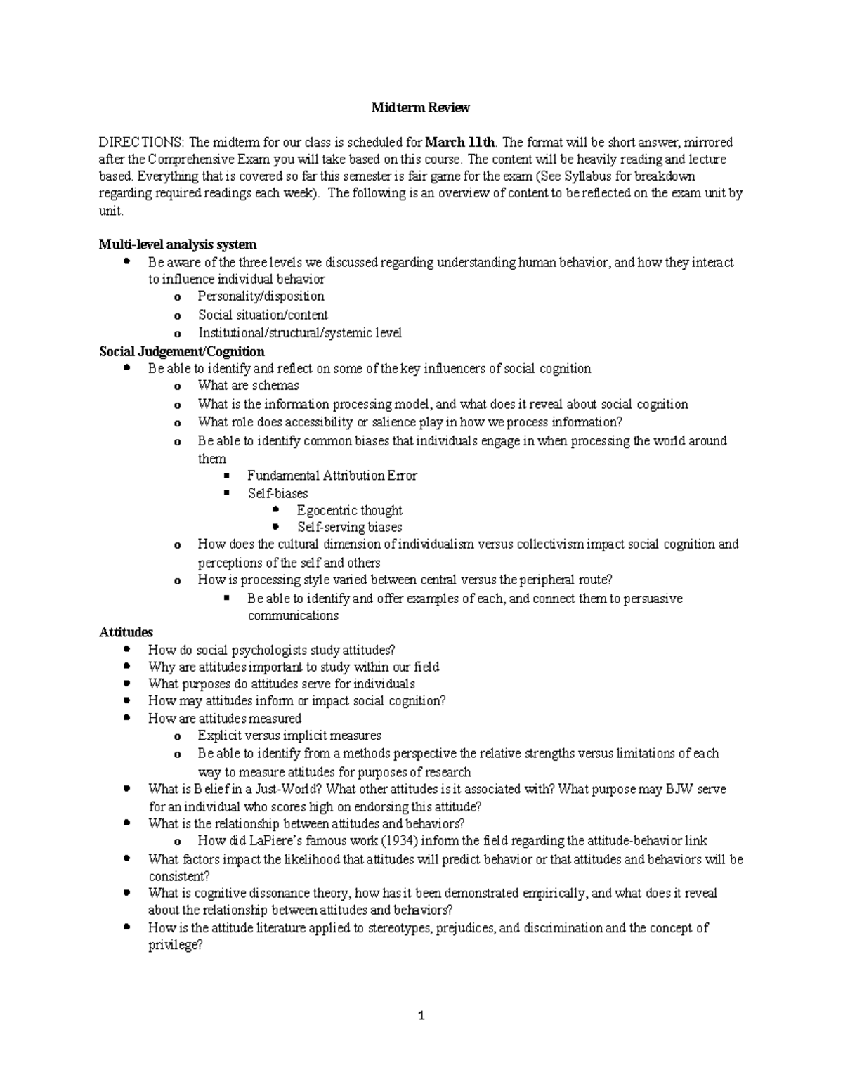 PSYCH 101: Midterm Review on Social Psychology Concepts and Theories ...