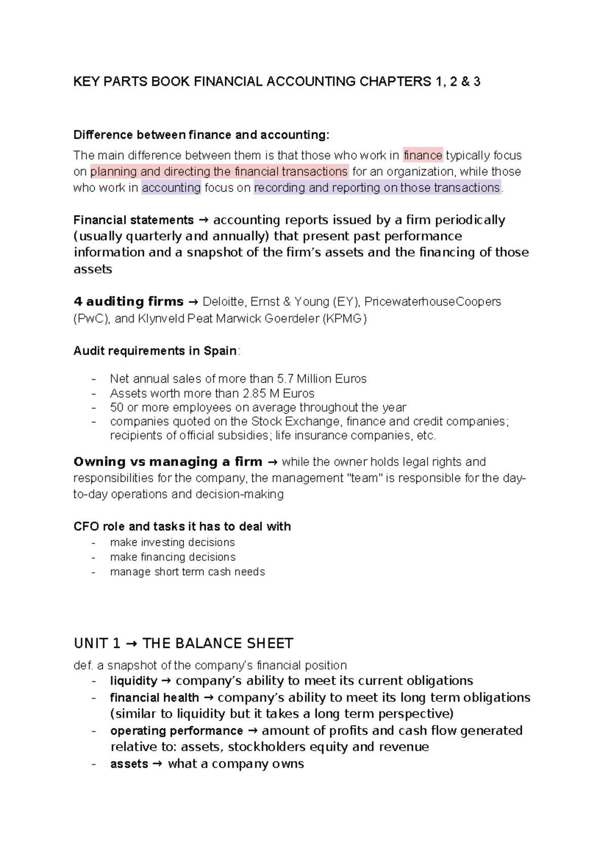 UNIT 1: Key Concepts in Financial Accounting - Chapters 1, 2 & 3 - Studocu