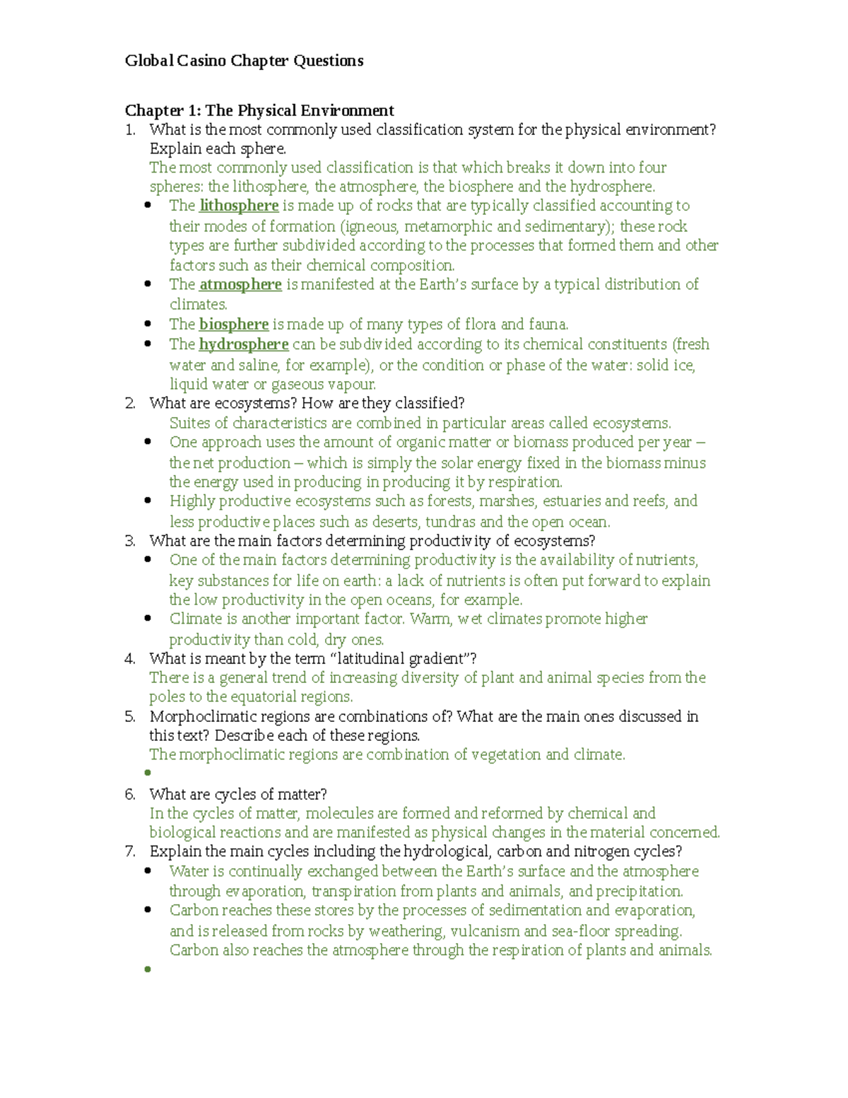 Chapter Questions, Every chapter questions and answers - Chapter 1: The ...