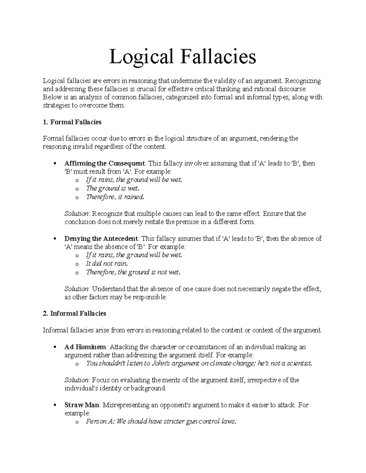 Logical Fallacies: Understanding Errors in Reasoning - Studocu