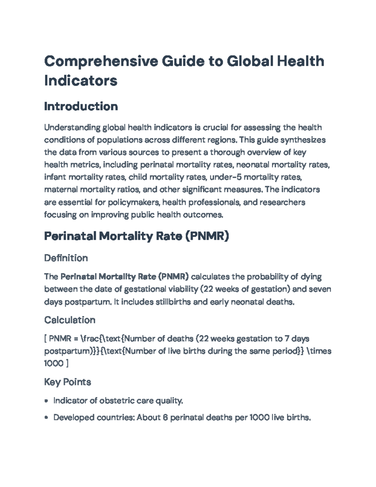 Global Health Indicators: Key Metrics Overview and Analysis - Studocu