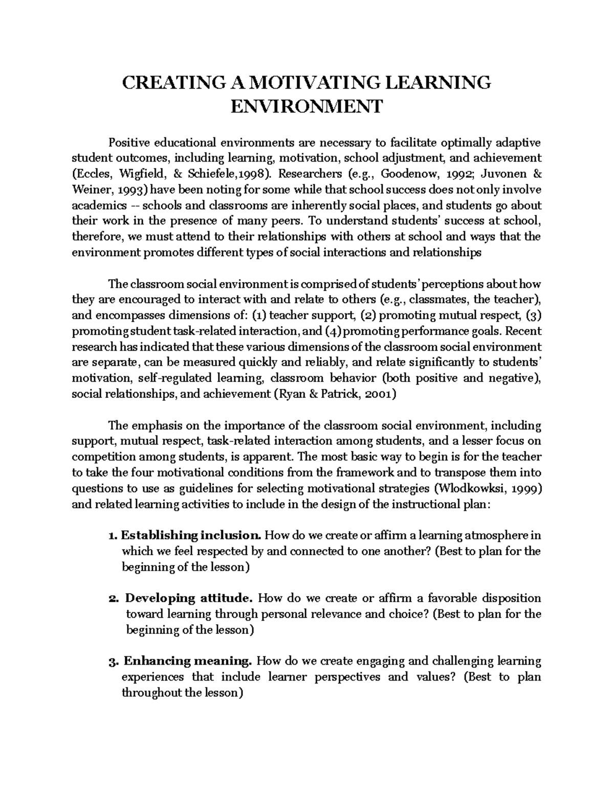 12. Creating a Motivating Learning Environment: Strategies & Approaches ...