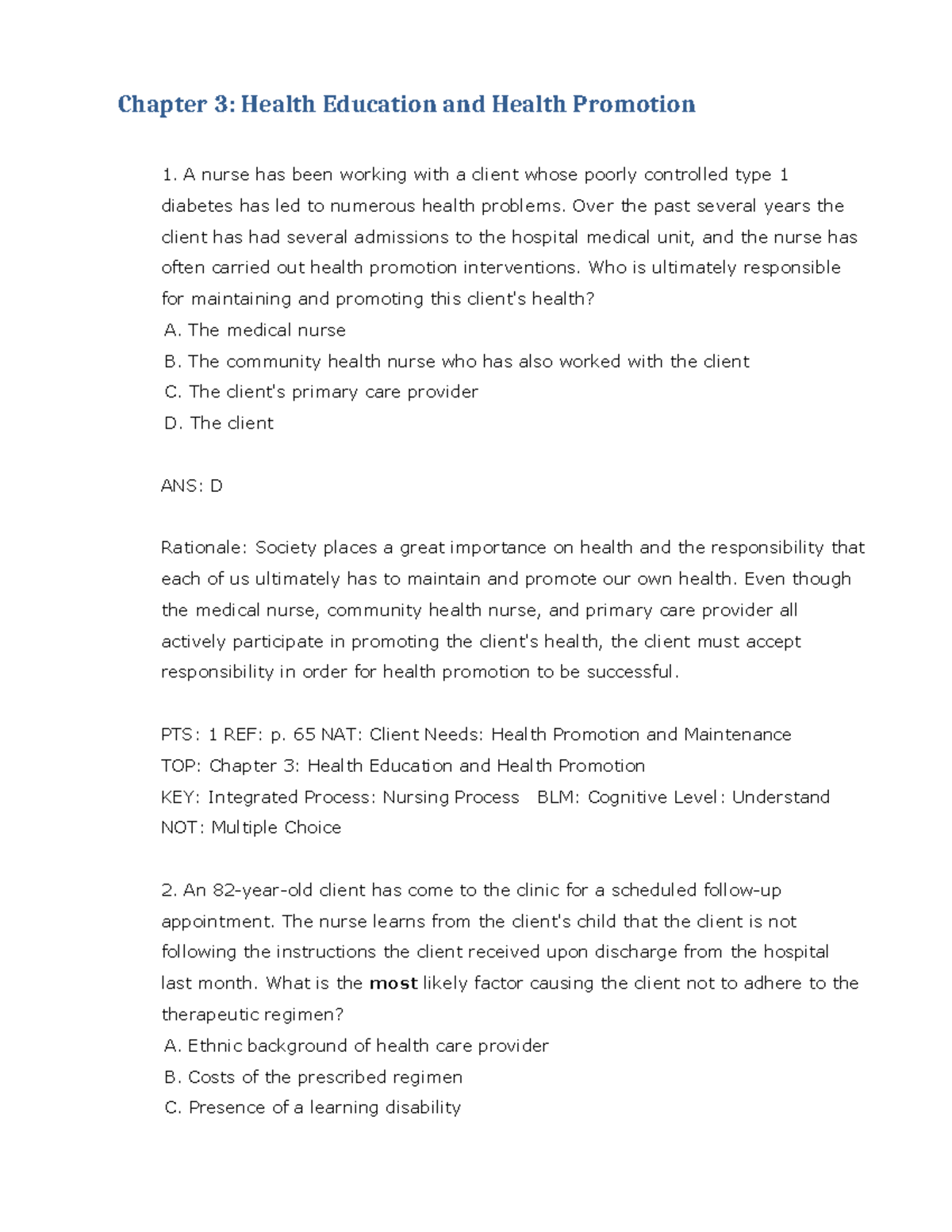 Chapter 3: Health Education & Promotion Quiz (TG) - Studocu