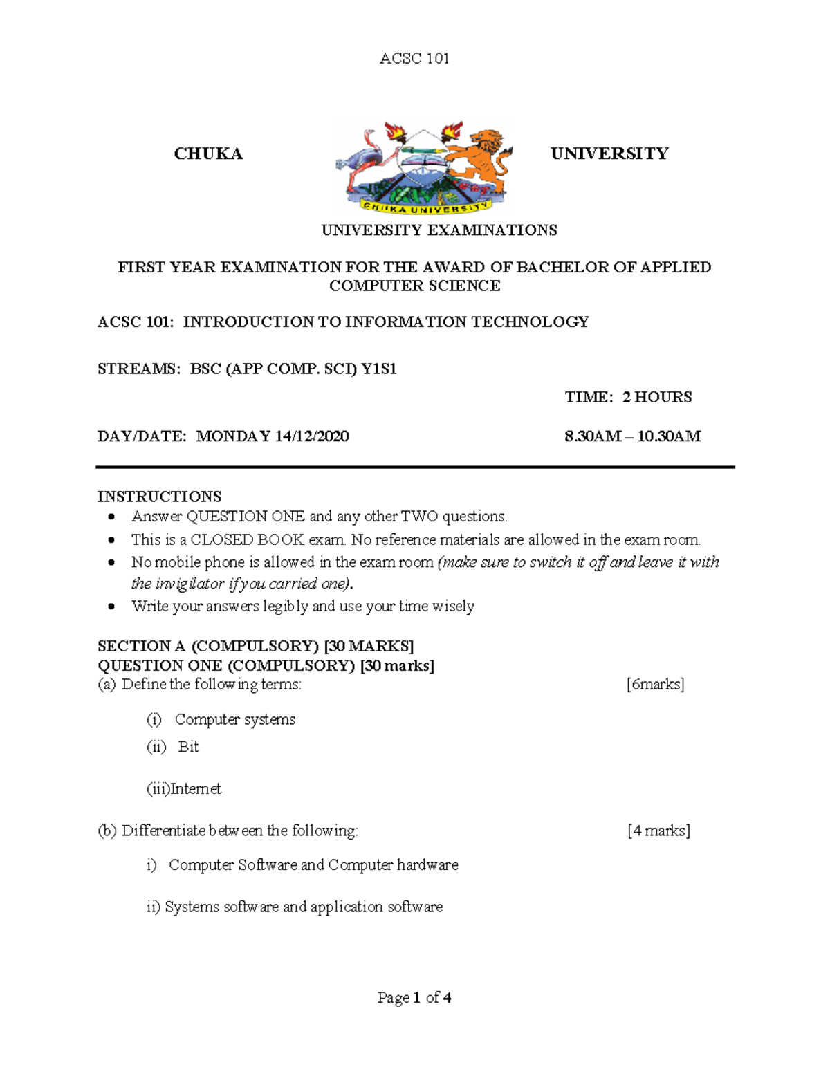 ACSC 101 - Practice Questions for Intro to Information Technology Exam ...