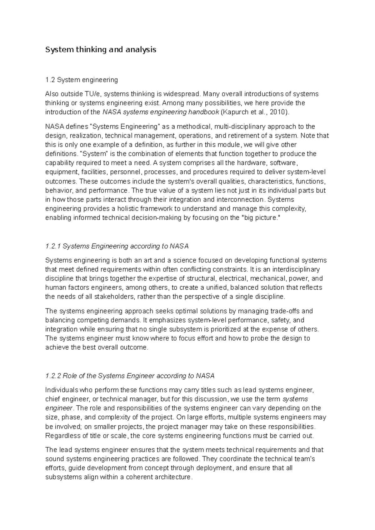 Systems Thinking and Engineering: Insights from NASA (1.2) - Studeersnel
