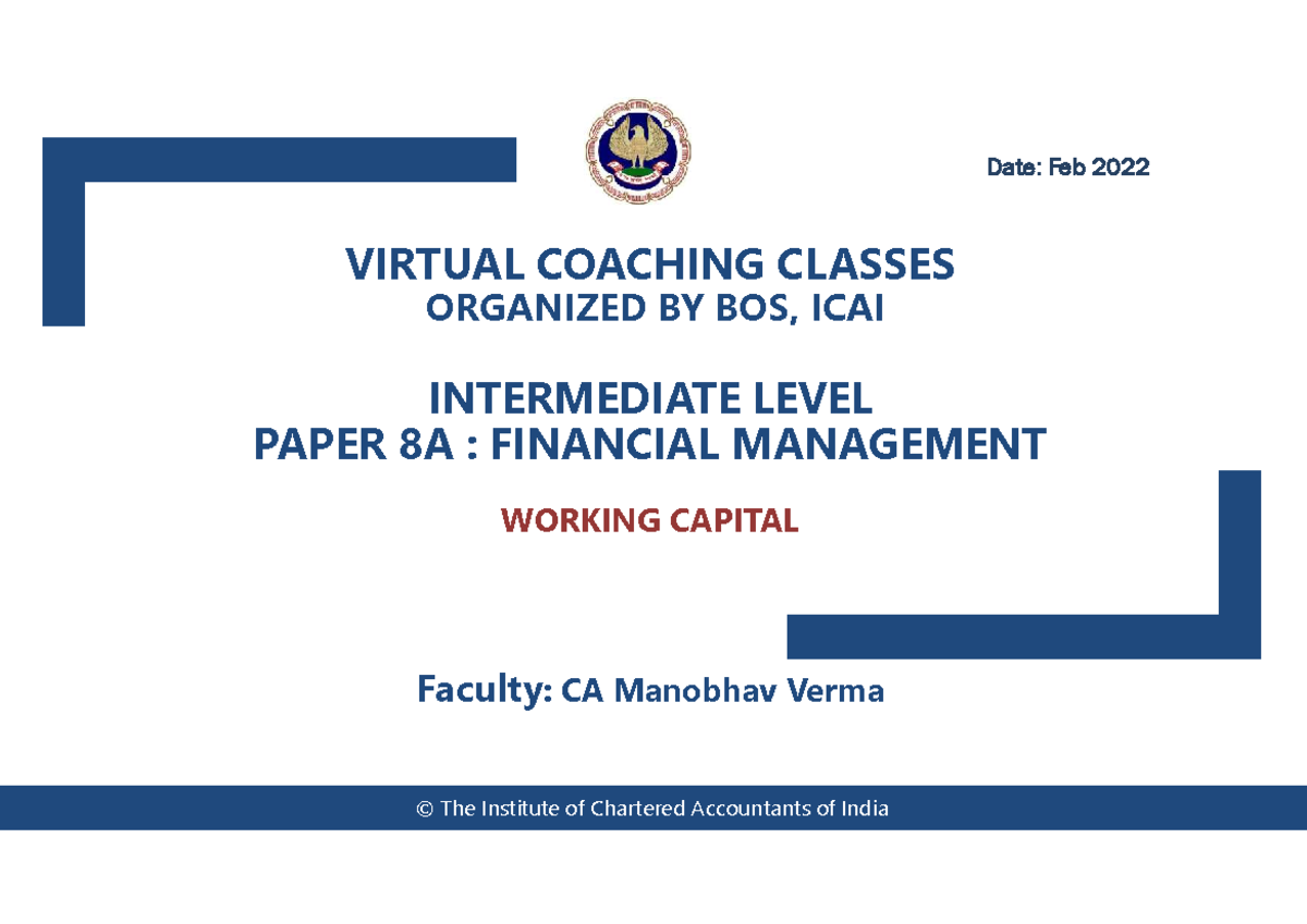 ICAI Intermediate Level Paper 8A: Financial Management - Working ...