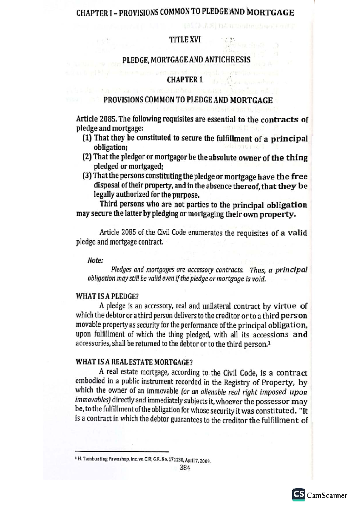 CHAPTER I: COMMON PROVISIONS ON PLEDGE AND MORTGAGE (TITLE XVI) - Studocu