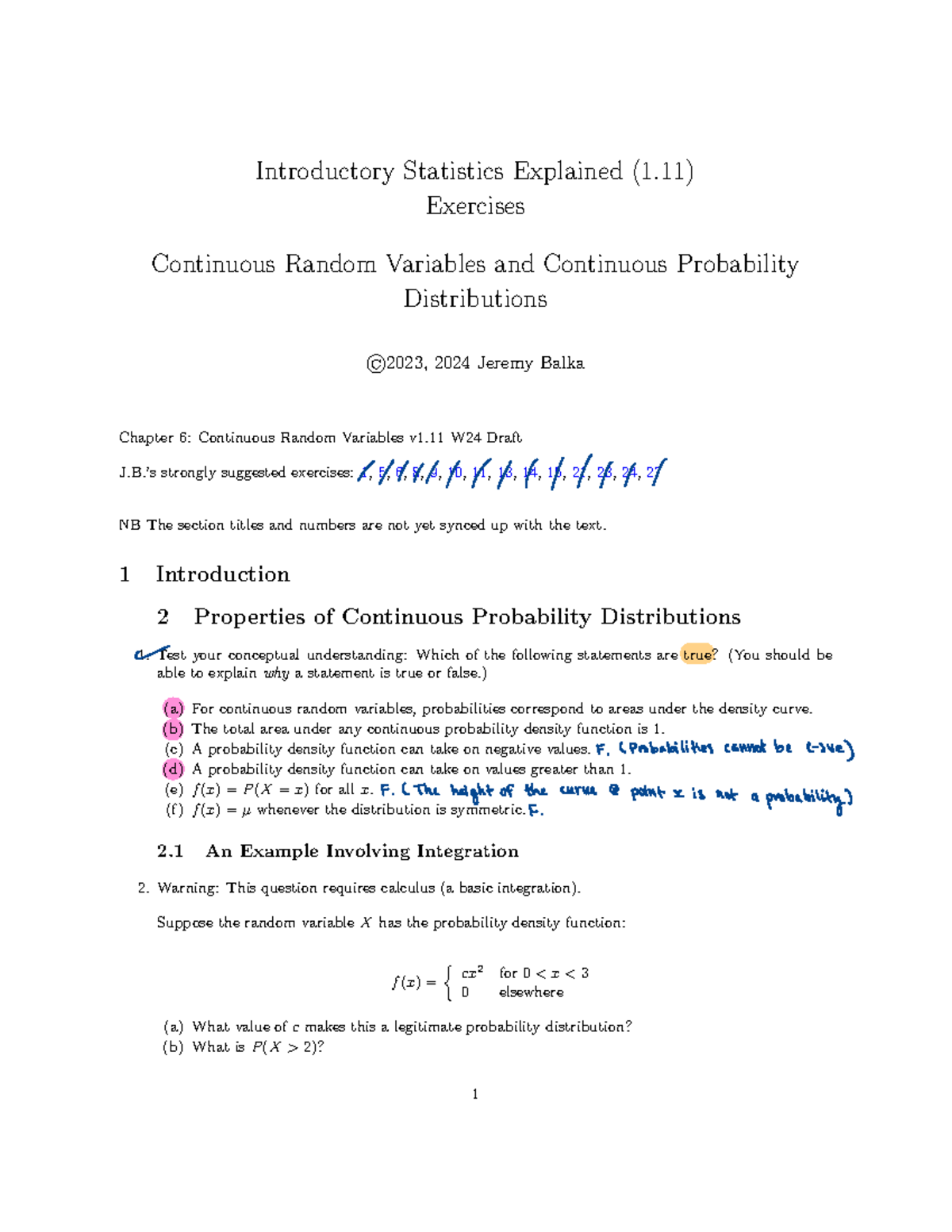 Exercises on Continuous Random Variables and Probability Distributions ...