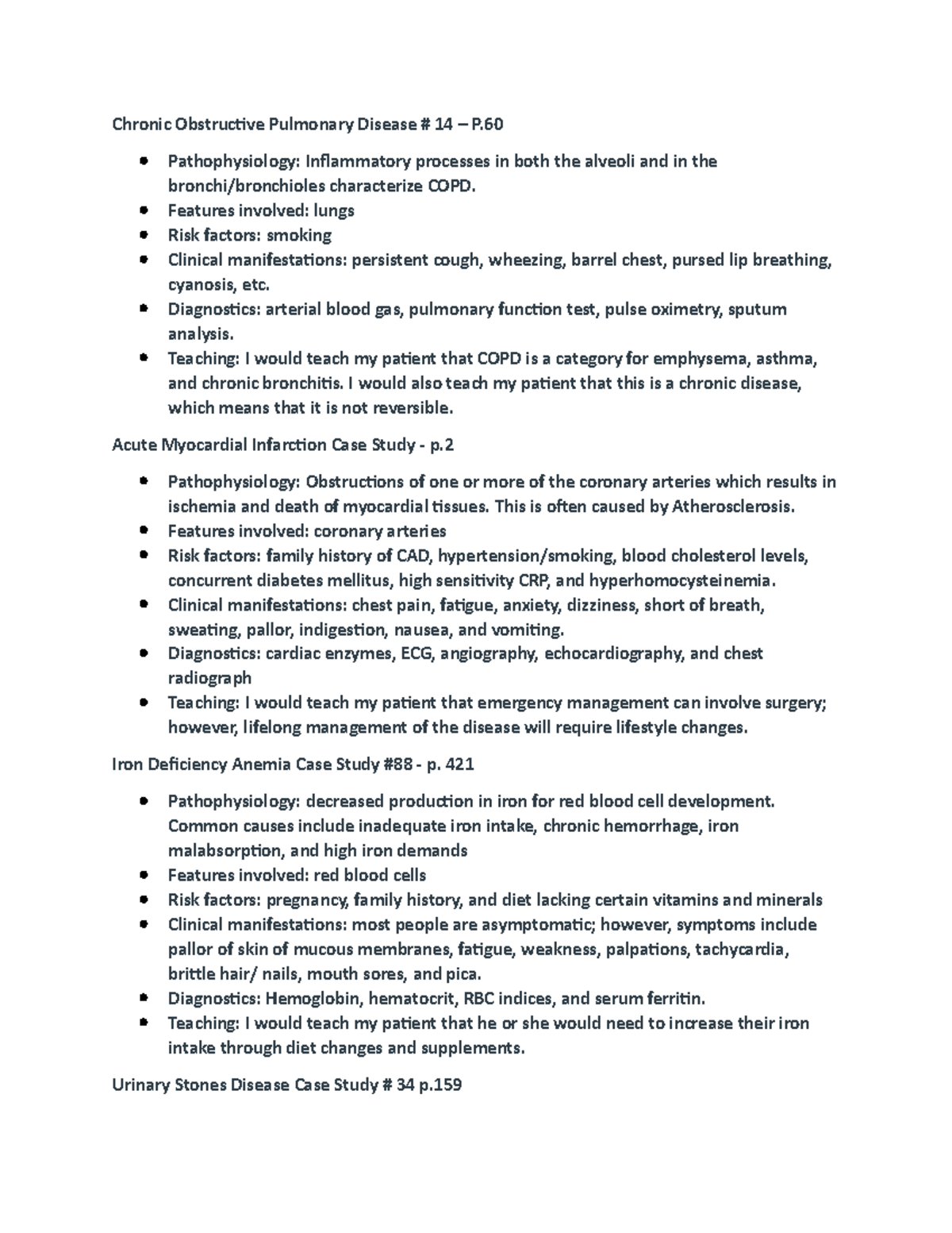 Patho Unit 4 Case Study: COPD, AMI, Iron Deficiency Anemia & Urinary ...