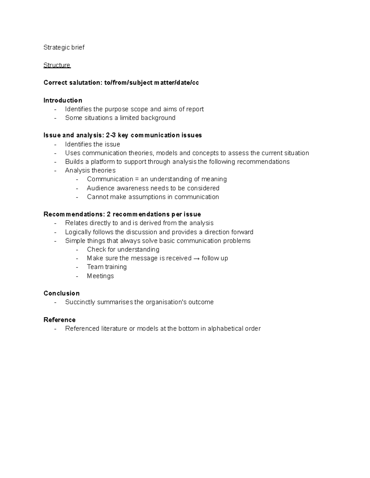 Strategic Brief Structure: Key Communication Issues & Recommendations ...