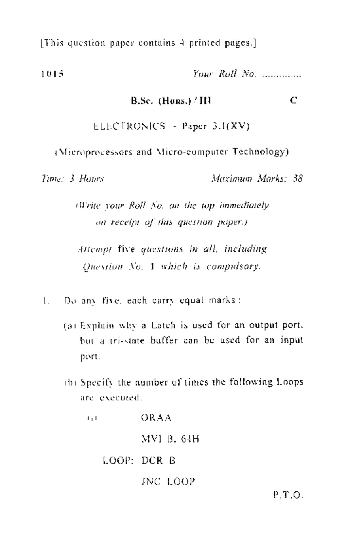 Practice Paper 2 - B.Sc. C Electronics 1015 Microprocessors & Tech PYQ ...