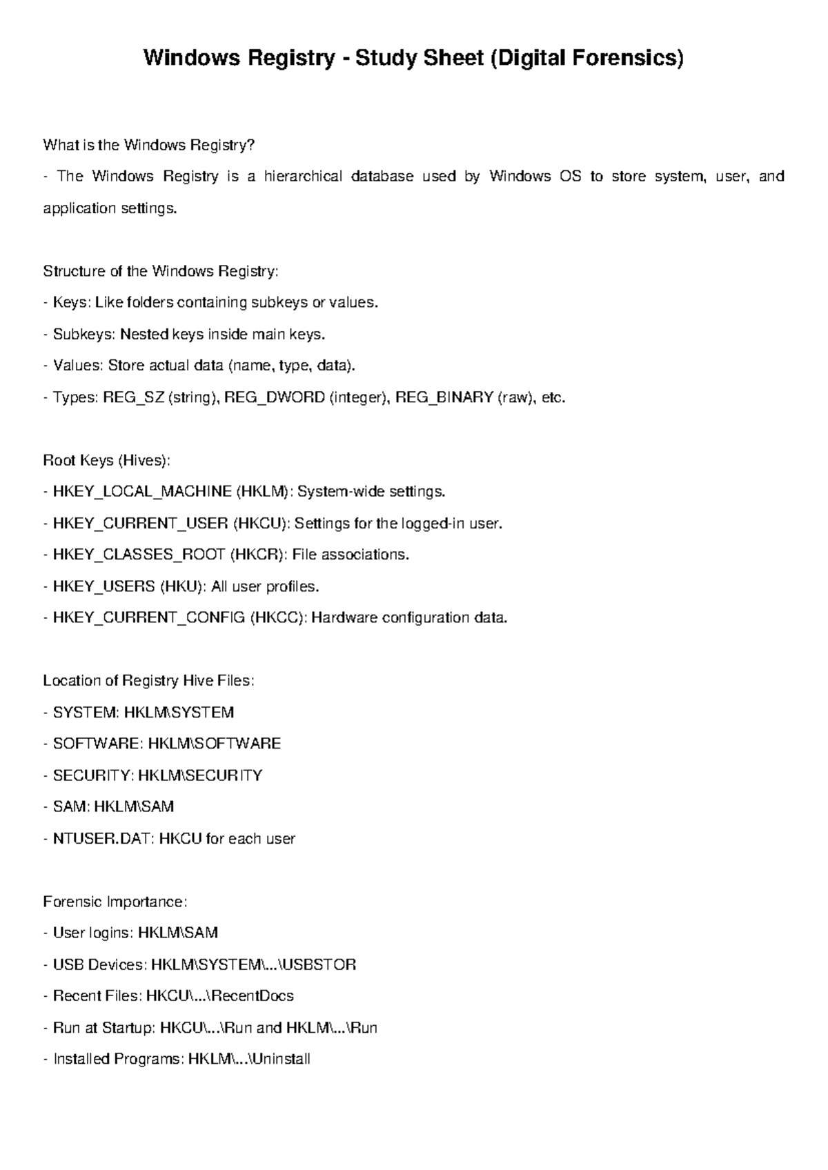 Windows Registry Overview (Digital Forensics) - Studocu