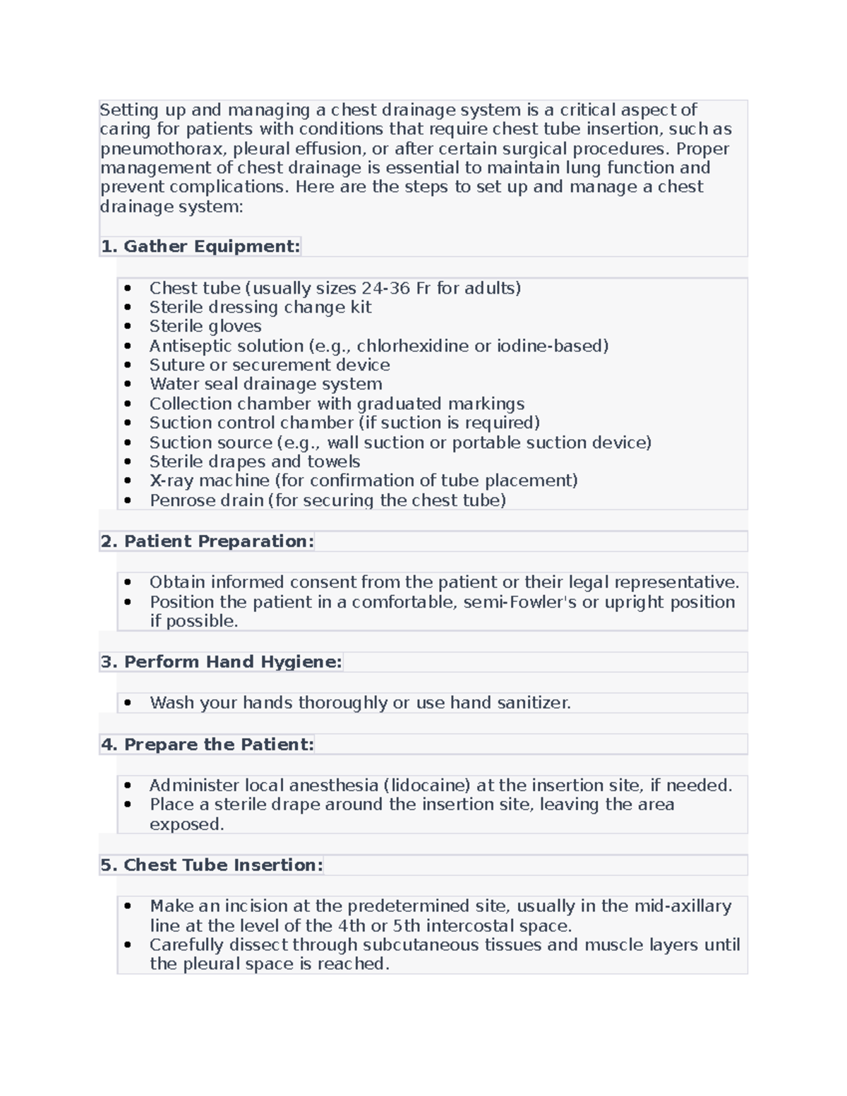 Chest Tube Management Guidelines and Procedures for Care - Studocu