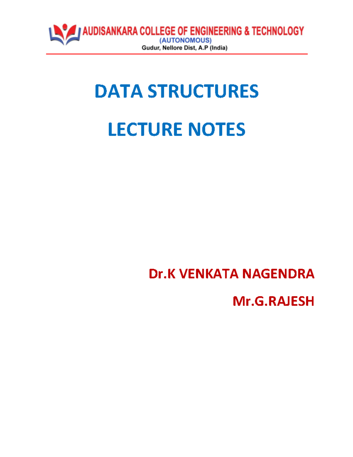 DATA Structure 2 - source::internet - DATA STRUCTURES LECTURE NOTES Dr ...